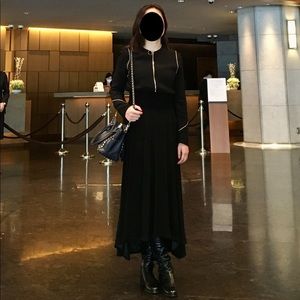 Maje women’s black maxi dress with front zipper and long sleeves